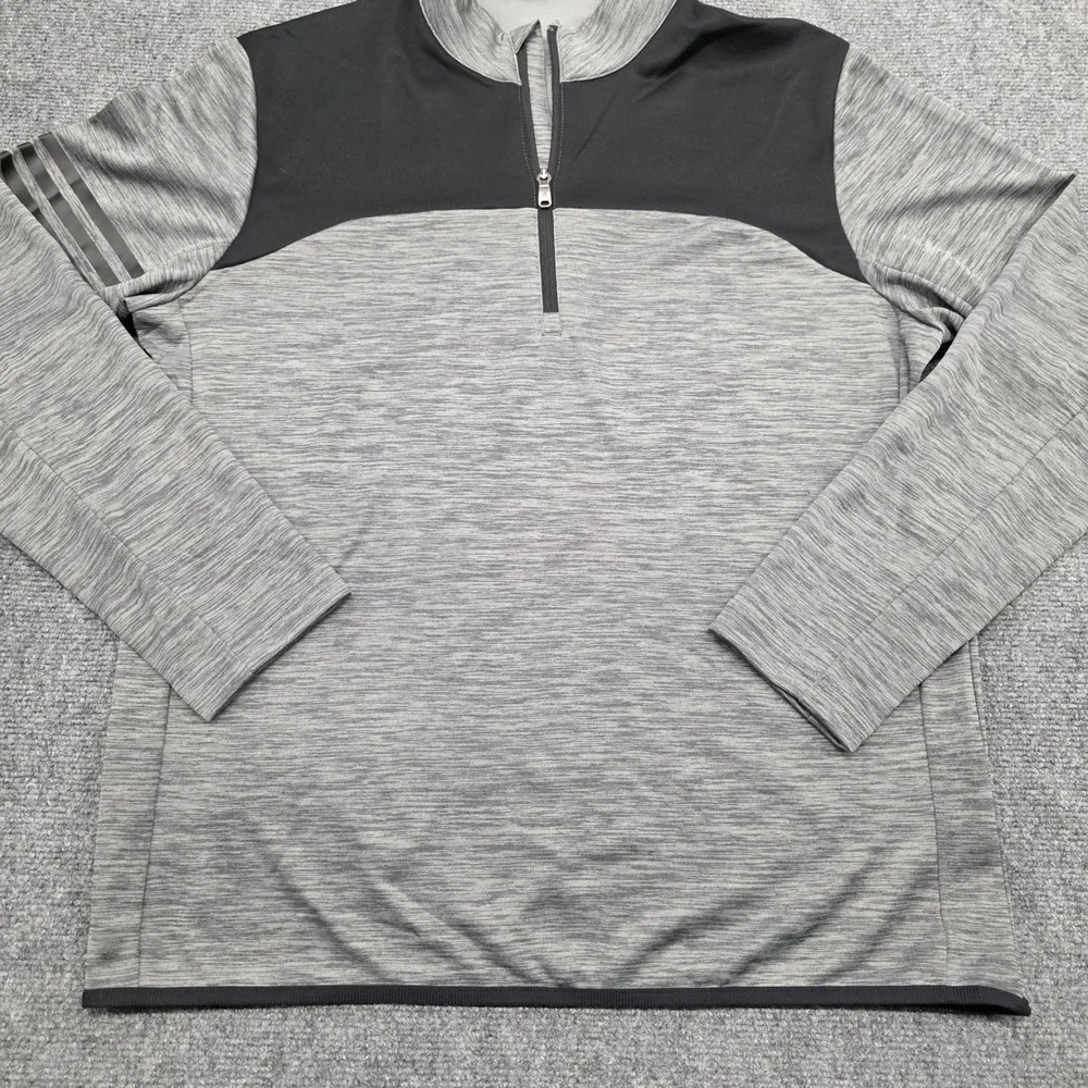 Adidas Mens Large Gray Black Space Dye Quarter Zip Pullover Long Sleeve Shirt
